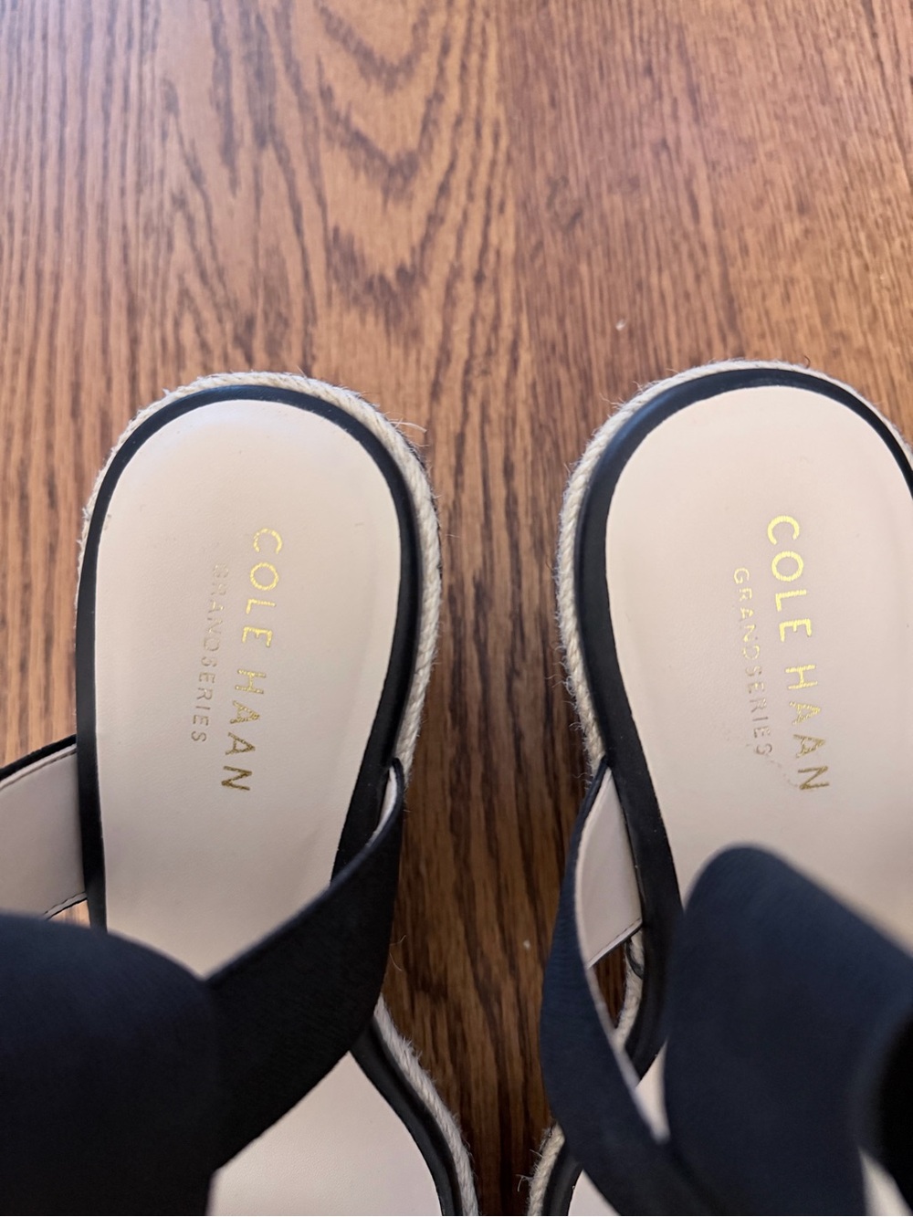 Cole Haan Black Espadrille Wedge Sandals with Elastic Ankle Wrap - Picture 5 of 7